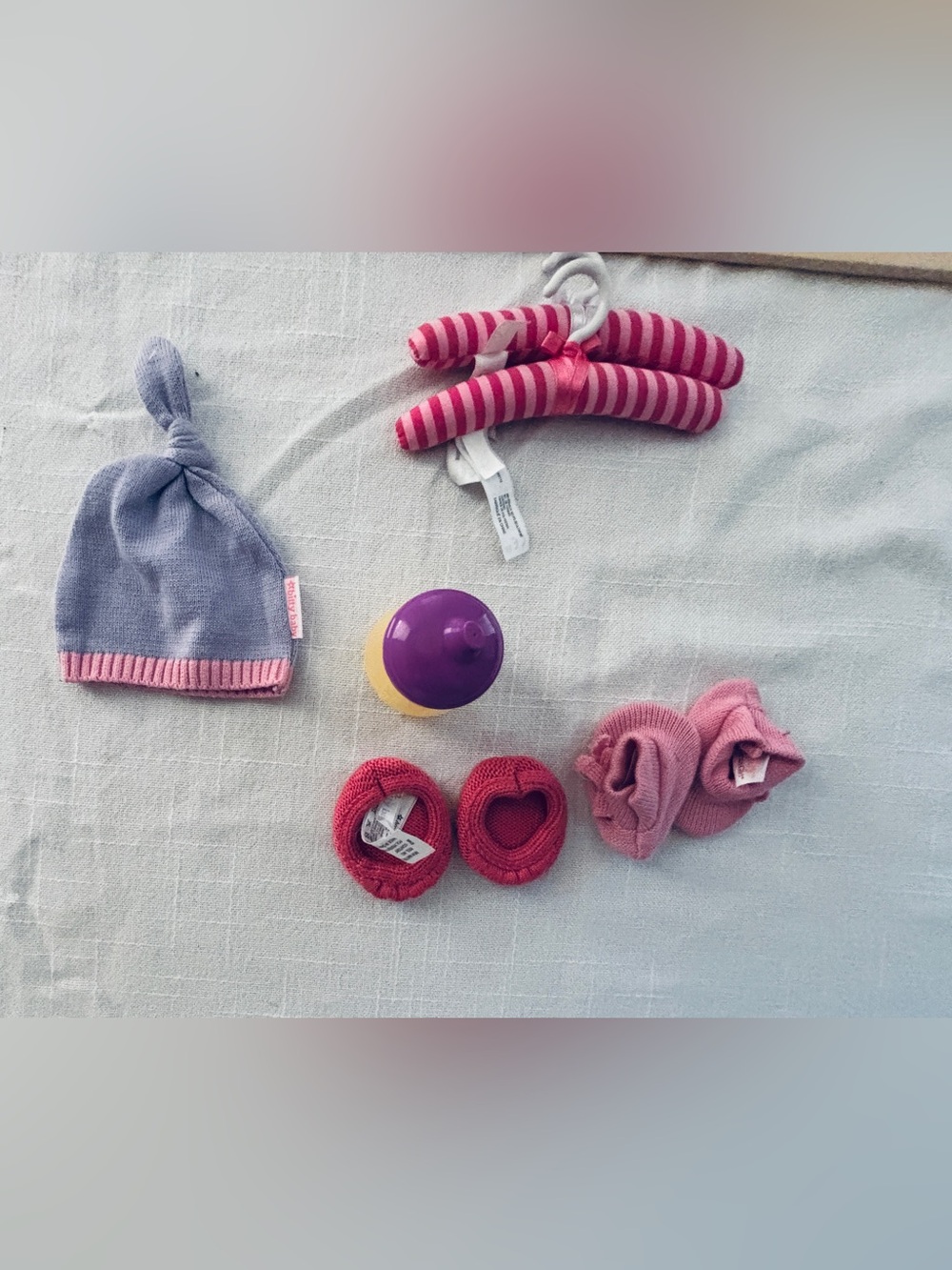 American Girl Pink and Purple Bitty Baby Shoes Hat 2 Hangers